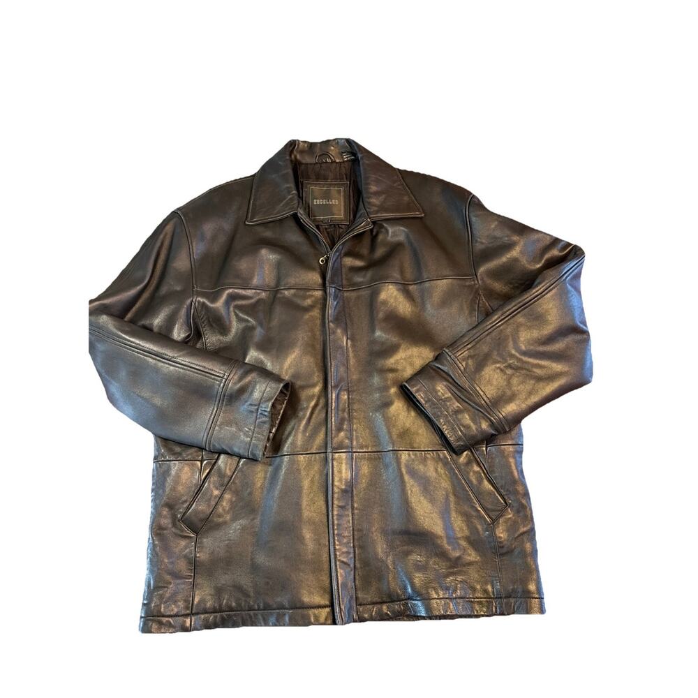 Excelled Men's Sz Large Black Leather Jacket Full Zip Lined